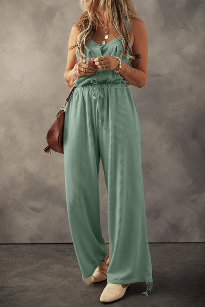 Drawstring Wide Strap Wide Leg Overalls