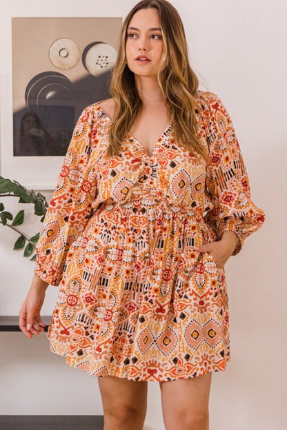 Limited Offer 25% Off at Checkout  Printed Ruff Sleeve Romper with Pockets S to 3XL