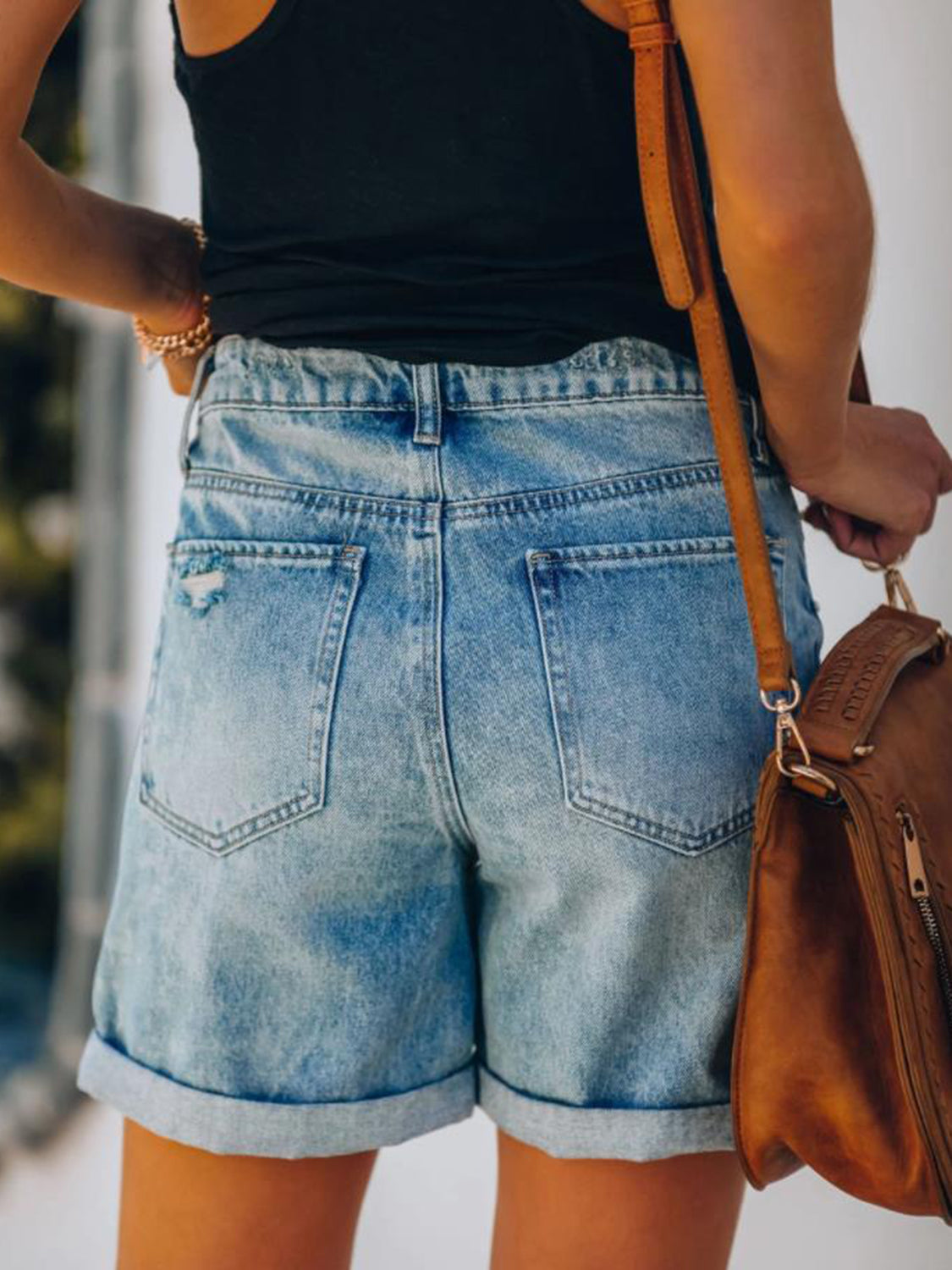 Distressed Denim Shorts with Pockets