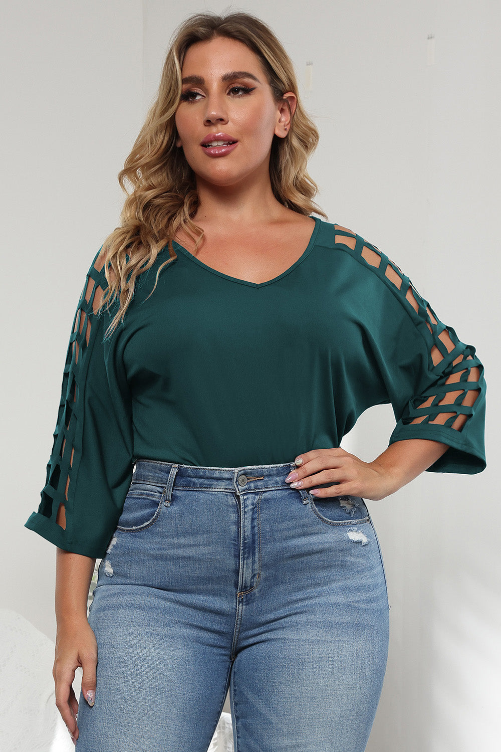 3/4 Sleeve Cutout Detail Top