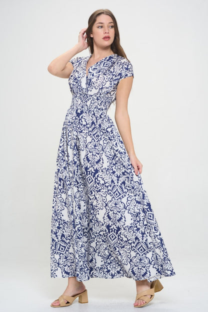 RENEE C Printed Smocked Waist Maxi Dress