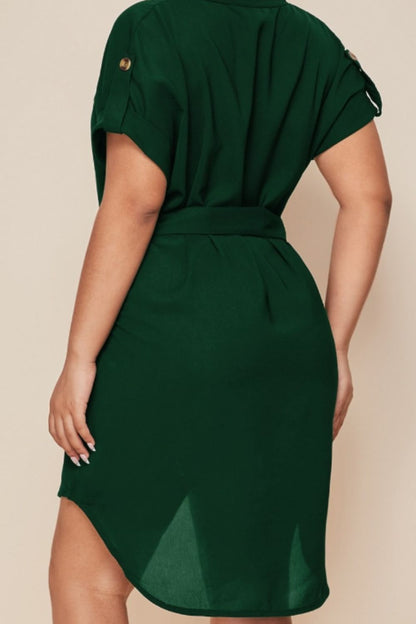 Plus Size Notched Tie Waist Mini Dress