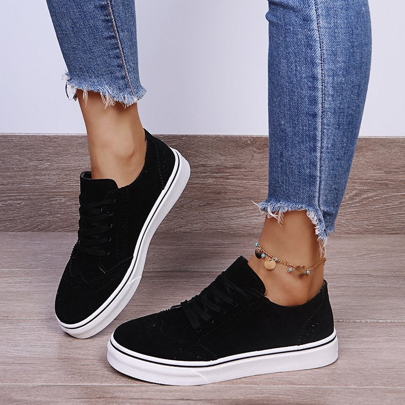 Suede Lace-Up Flat Sneakers