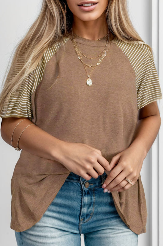 Plus Size Striped Round Neck Short Sleeve T-Shirt