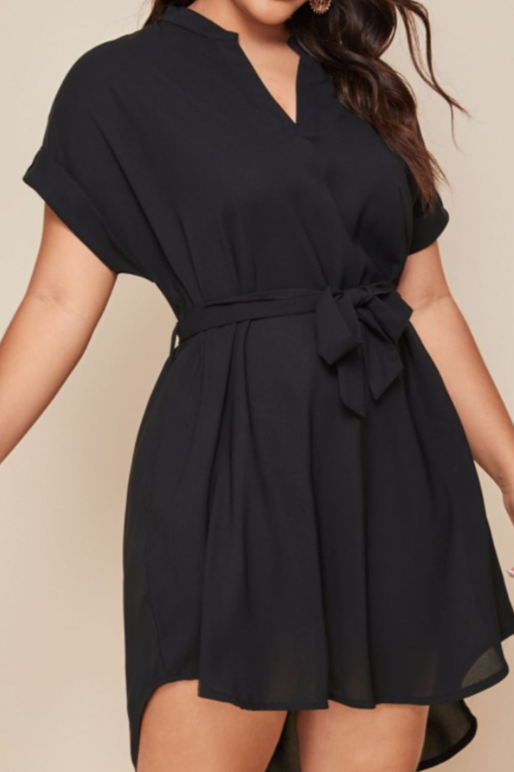 Plus Size Notched Tie Waist Mini Dress