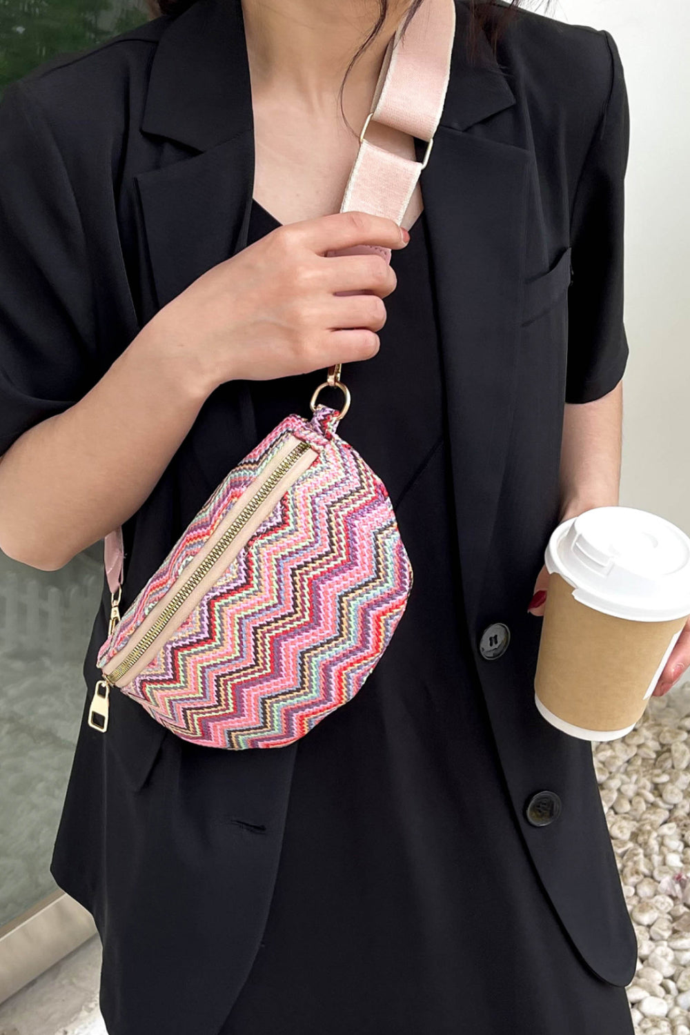 Adored Chevron Straw Sling Bag