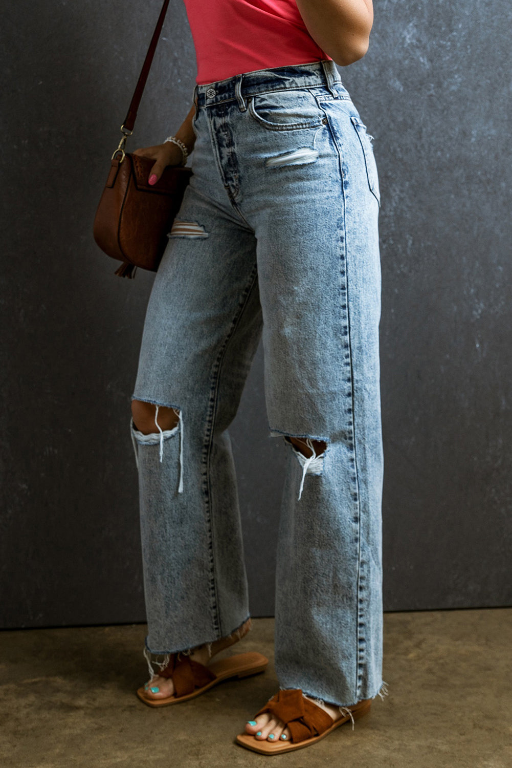 Distressed Raw Hem Straight Jeans