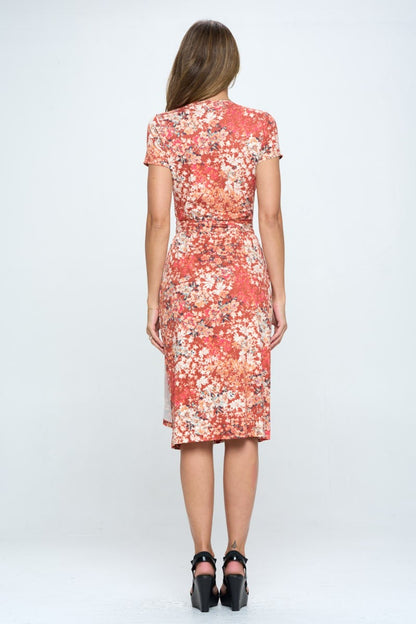 RENEE C Floral Tie Front Surplice Short Sleeve Dress