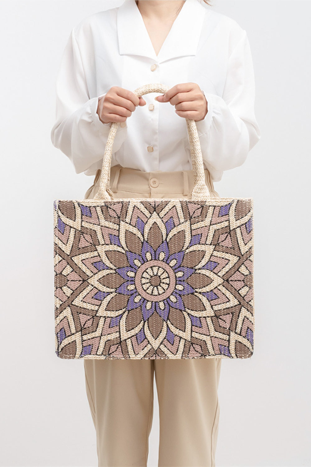 Flower Straw Weave Tote Bag