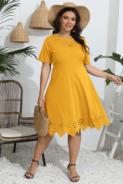 Plus Size Round Neck Openwork Dress